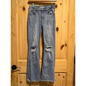 Flying Monkey Youth Girls High Rise Flare Distressed Jeans Light Wash Size 14